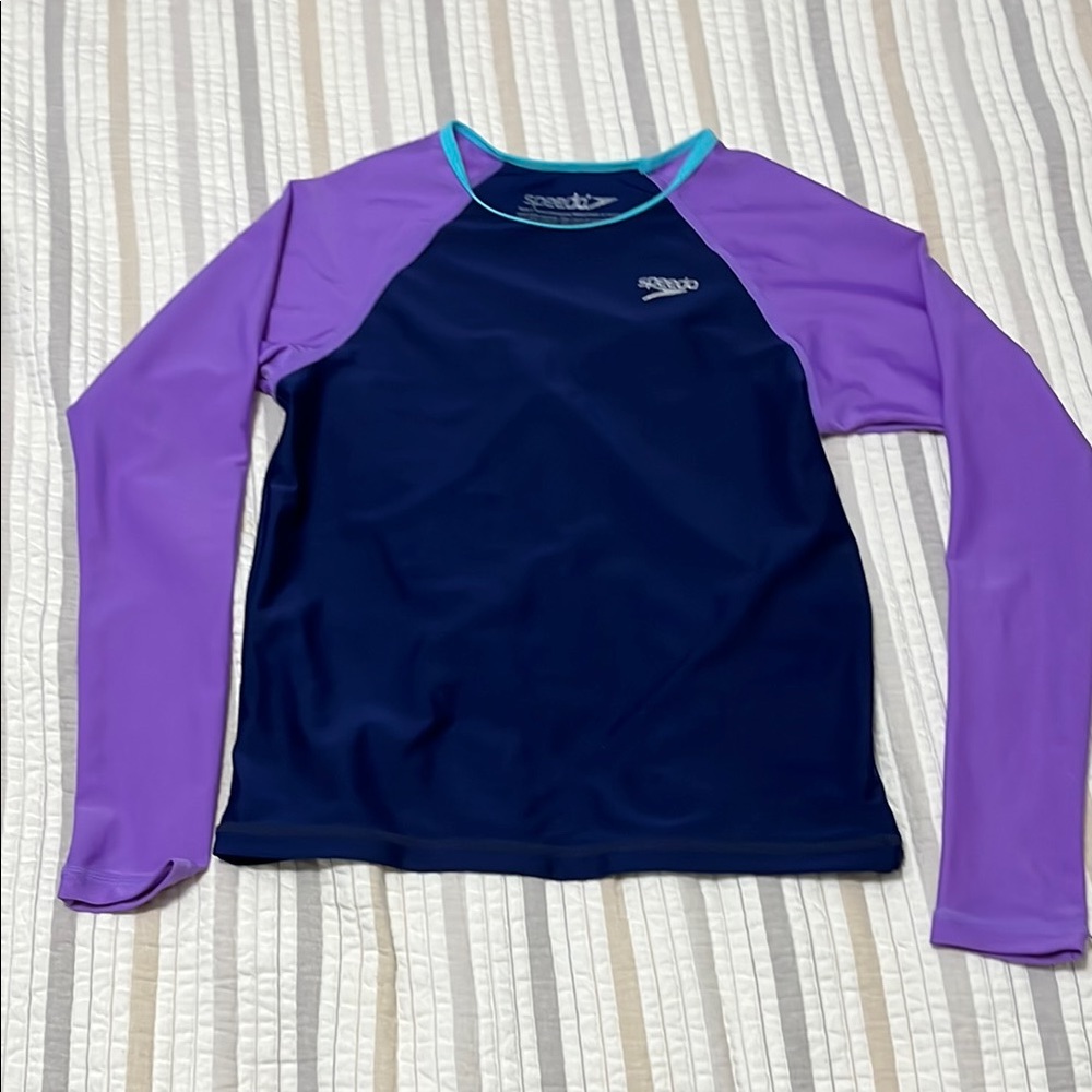 Girls Speedo Navy and Purple Swim Shirt